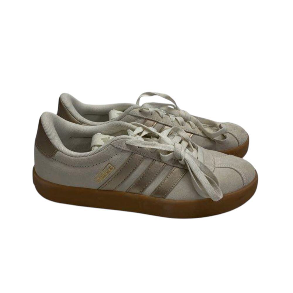 Adidas Suede Sneakers Gum Sole White Gold Stripes Men’s 9.5